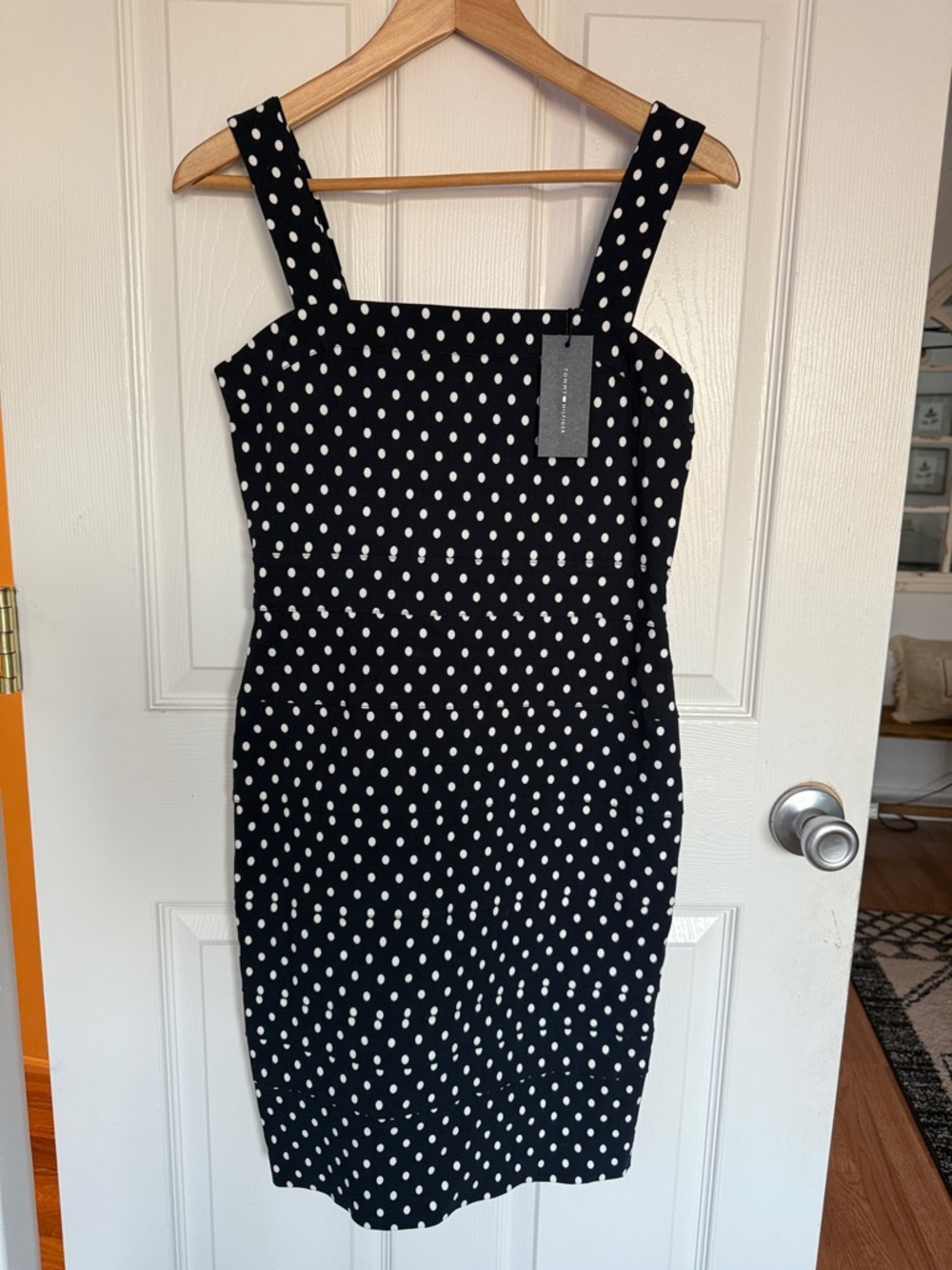Tommy Hilfiger Navy Blue and White Polka Dot Midi Dress